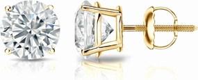 Diamond Wish IGI Certified 18k Yellow Gold Round Diamond Stud Earrings 4-Prong Basket (3/4 cttw, H-I, I2-I3) SB