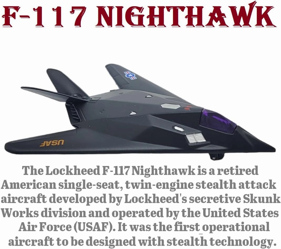 Die-Cast Pullback Stealth Bomber Models (4.25"-5.25") SR-71 Blackbird, F-22 Raptor, F-117 Nighthawk, B2 Bomber (12 Pack in a Display Case)