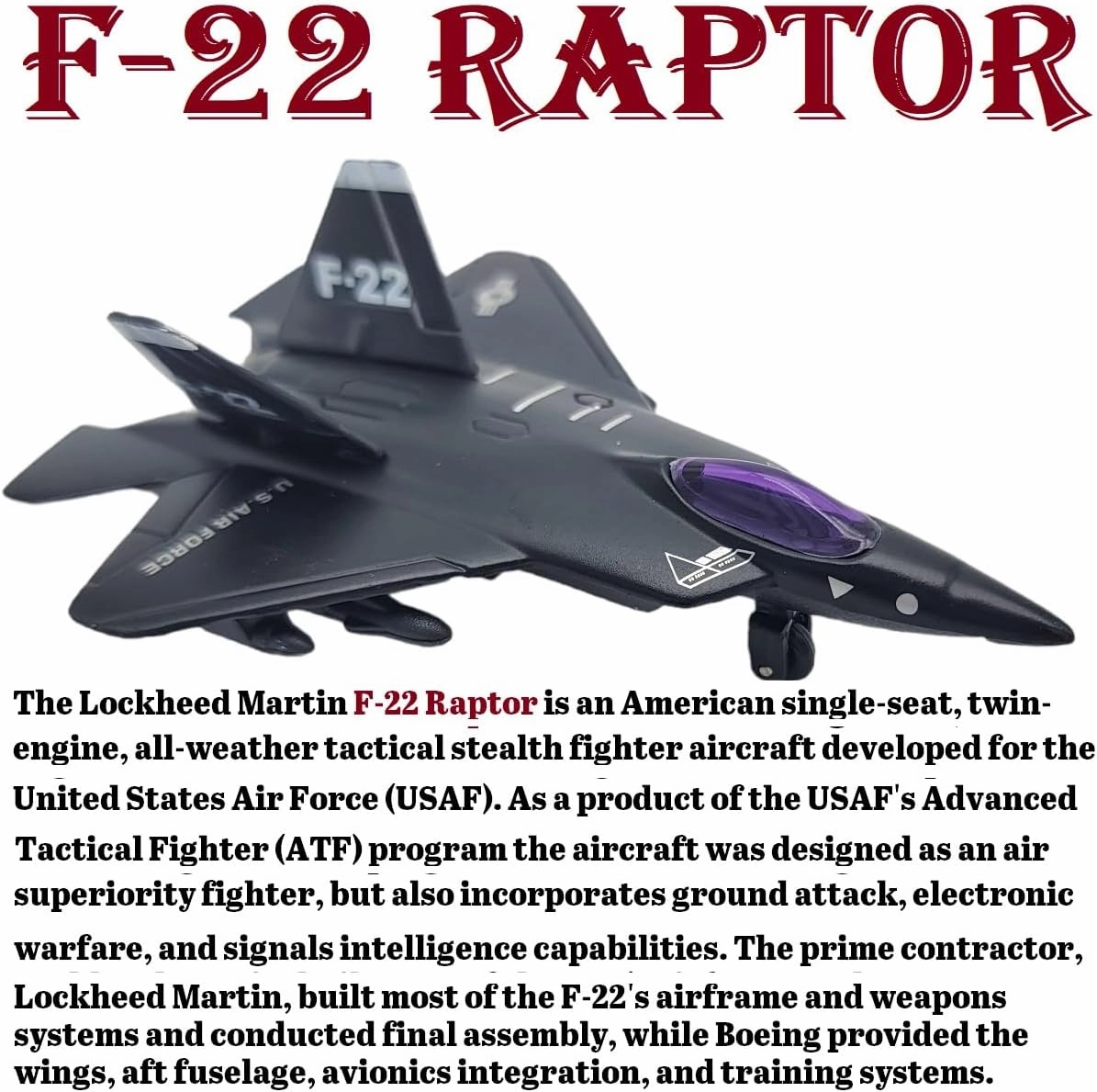 Die-Cast Pullback Stealth Bomber Models (4.25"-5.25") SR-71 Blackbird, F-22 Raptor, F-117 Nighthawk, B2 Bomber (12 Pack in a Display Case)
