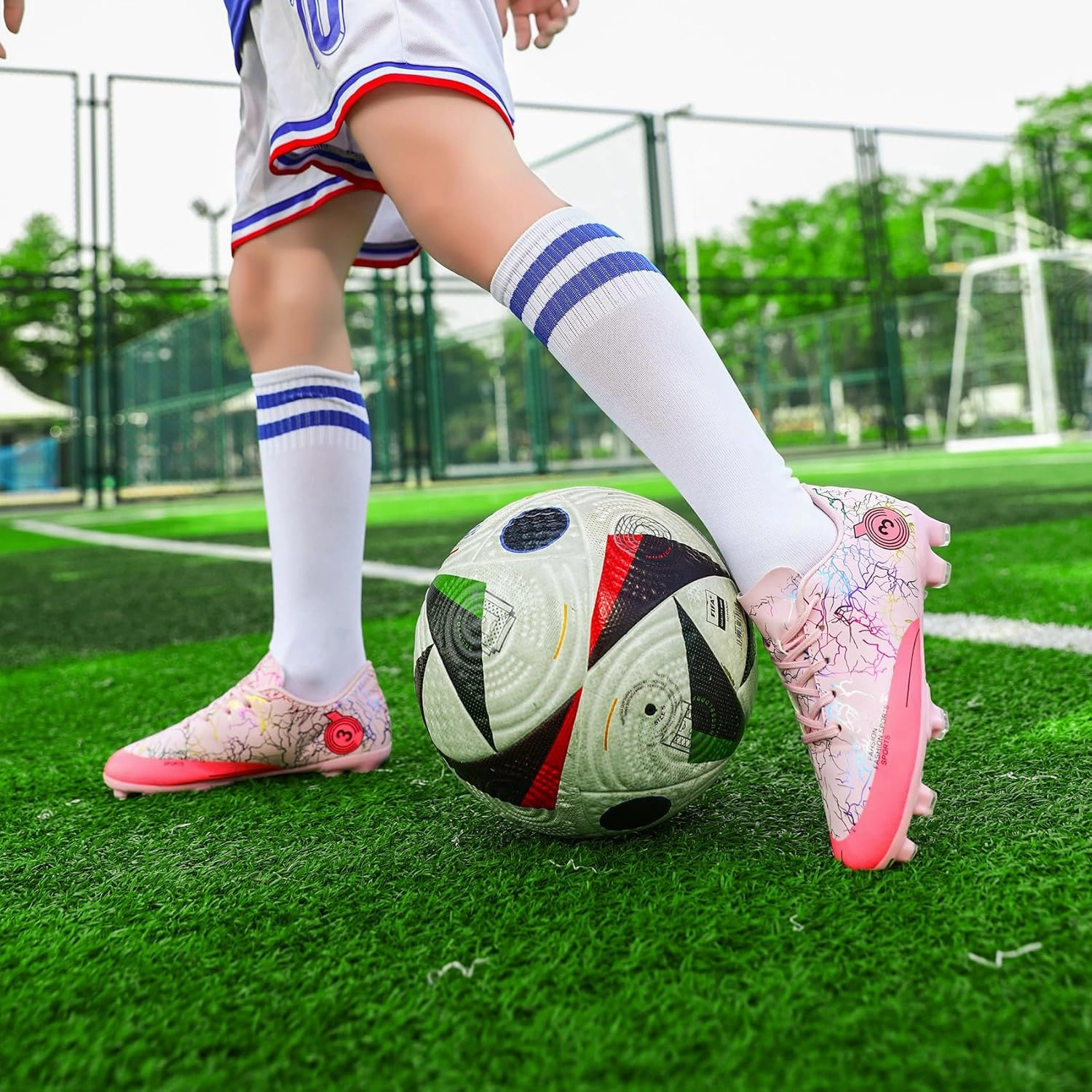 DimaiGlobal Kids Soccer Shoes Boys Girls Soccer Cleats Outdoor Training Athletic Sneakers Professional Spikes Youth Turf Football Shoes Unisex