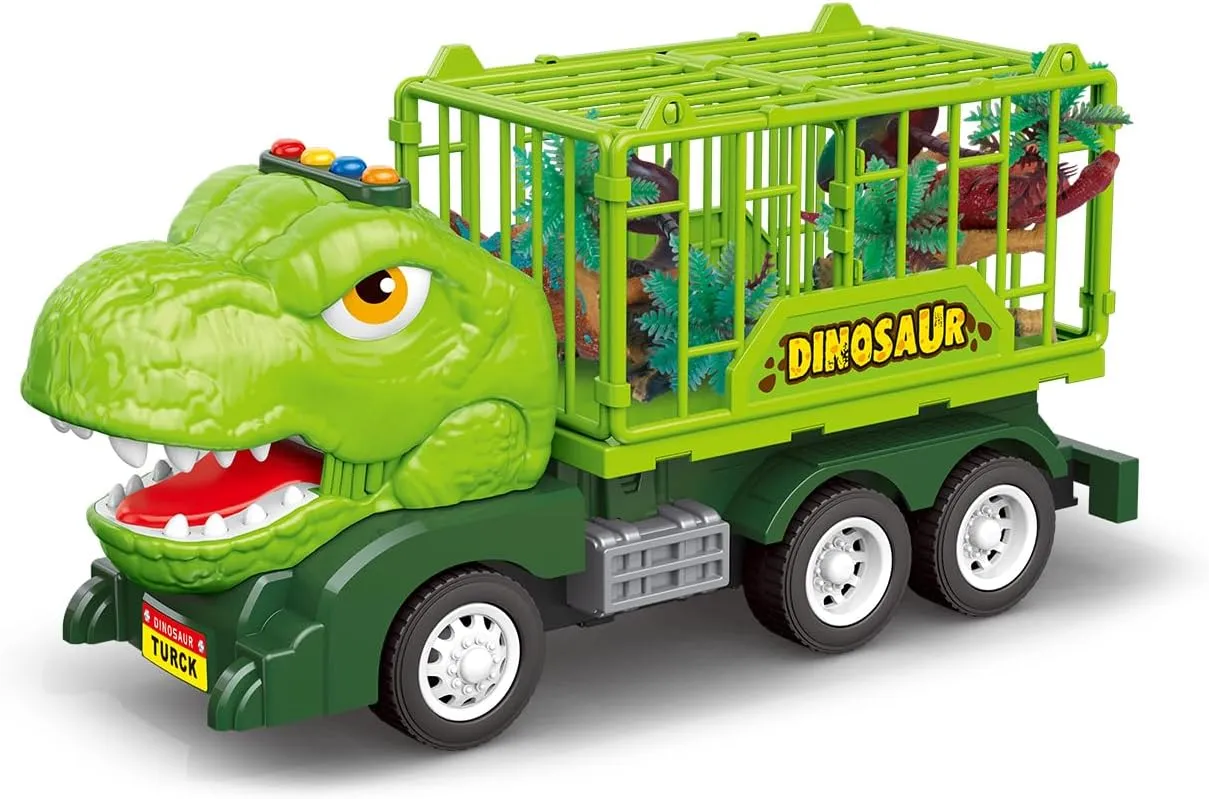 Dinosaur Truck Toys for Kids 3-5 Years, Tyrannosaurus Transport Car (A Carrying Green Little Dinosaurs)