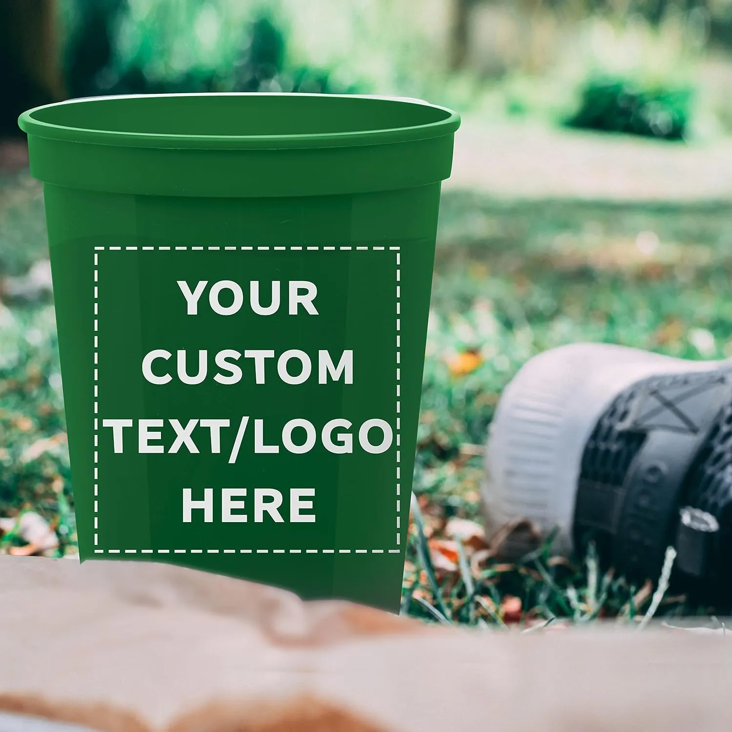DISCOUNT PROMOS Custom Plastic Stadium Cups 16 oz. Set of 50, Personalized Bulk Pack - Perfect for Birthdays, Weddings, Picnic, Beach, Parties - Kelly Green