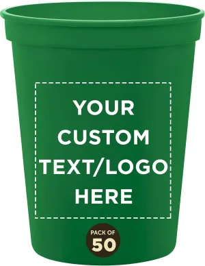 DISCOUNT PROMOS Custom Plastic Stadium Cups 16 oz. Set of 50, Personalized Bulk Pack - Perfect for Birthdays, Weddings, Picnic, Beach, Parties - Kelly Green