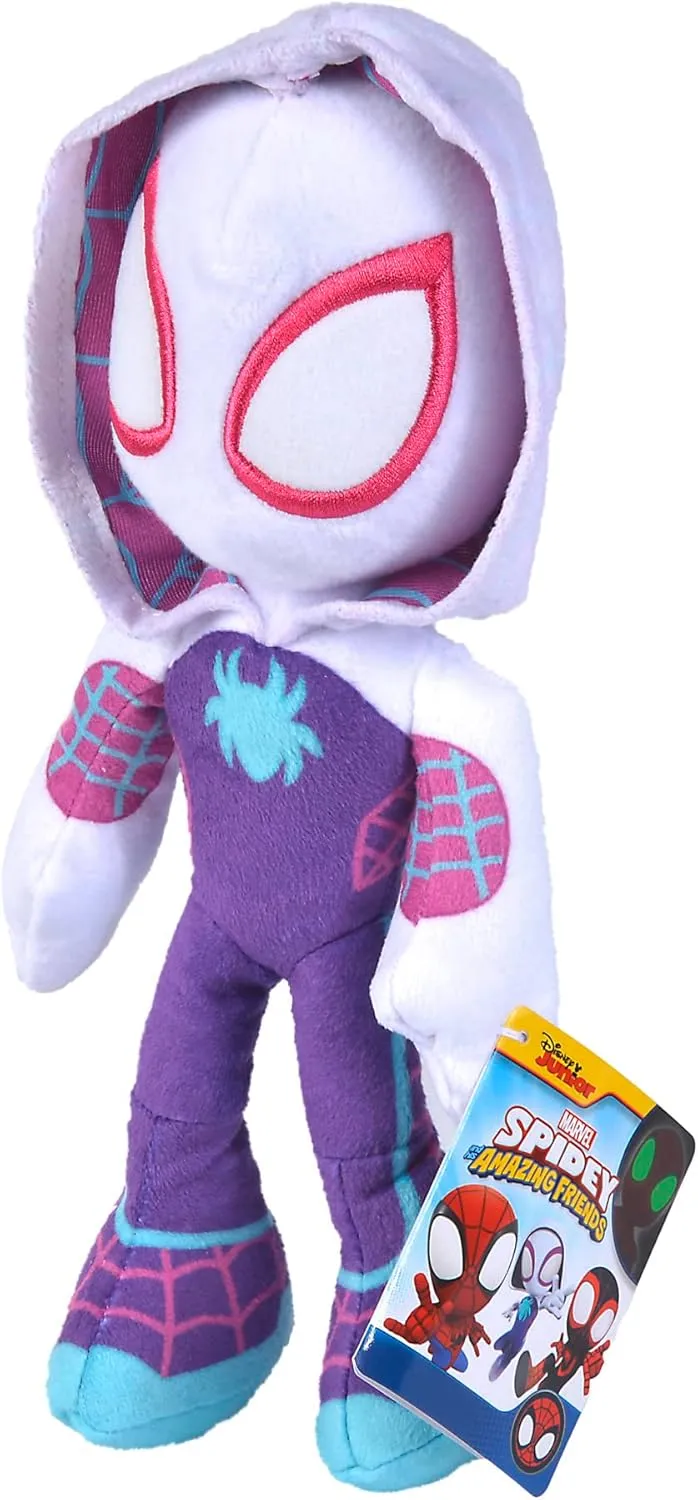 Disney Spiderverse Ghost Spider Action Figure Soft Toy with Glow in The Dark Eyes, Multicolor, One Size, 25 cm