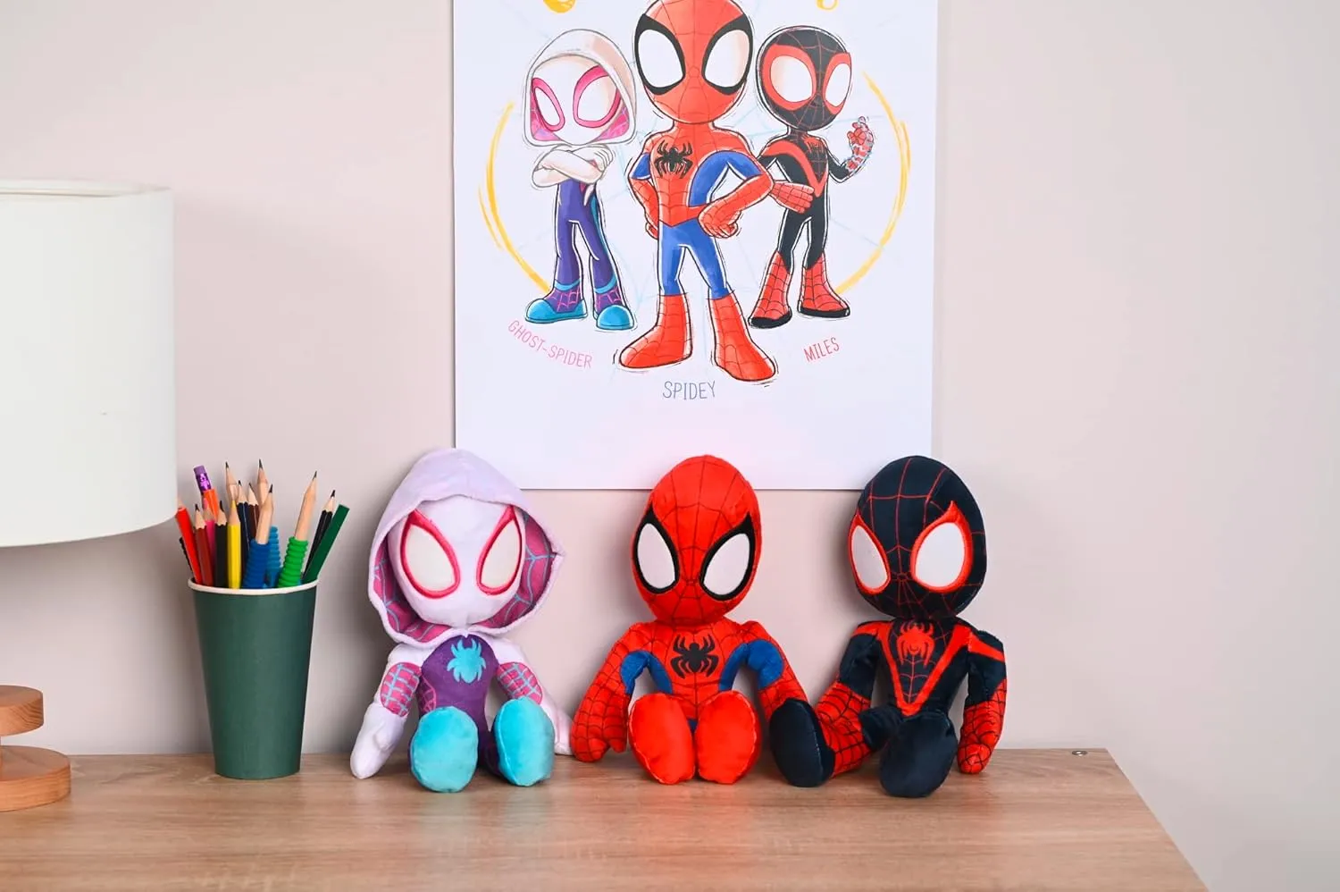 Disney Spiderverse Ghost Spider Action Figure Soft Toy with Glow in The Dark Eyes, Multicolor, One Size, 25 cm