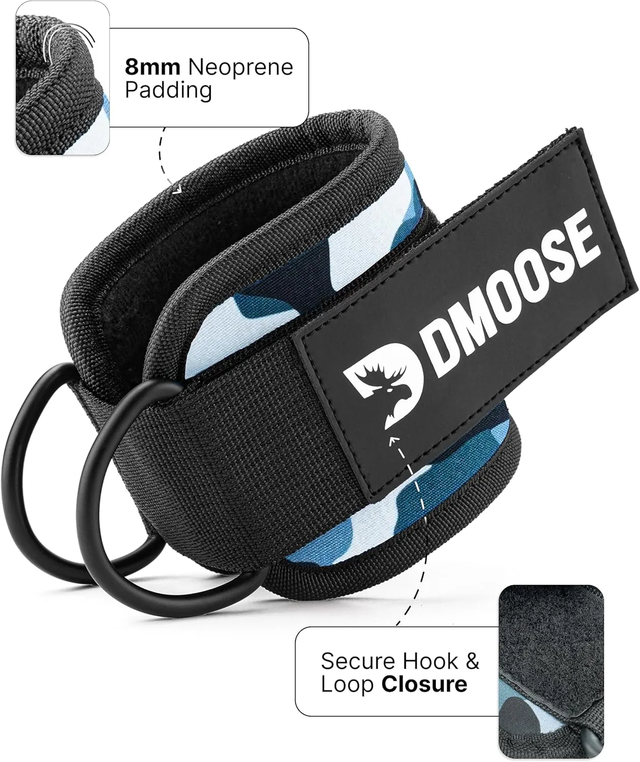 DMoose Fitness Ankle Straps for Cable Machines - One Size Fit with Premium Padding, Glute Kickback Ankle Strap for Women & Men, Cable Attachments for Gym, Booty Workouts, Leg Extension & Hip Abductors