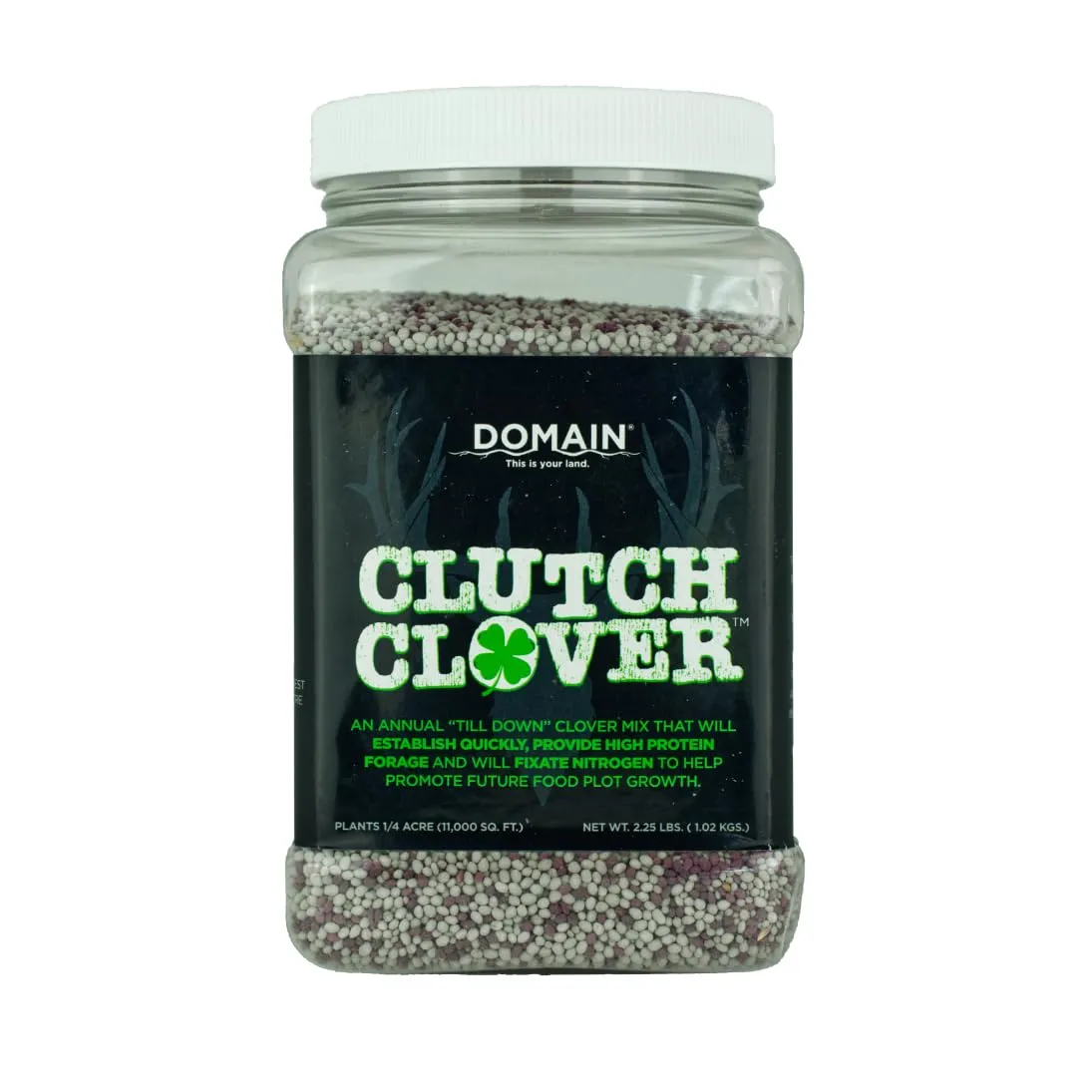 Domain Outdoor Clutch Clover Food Plot Seeds for Deer, 3 Special Varieties of Annual Clover, Establish Quickly, Attracts Deer, Protein Source, Good for Plot Rotations, Improves Soil, ¼ Acre