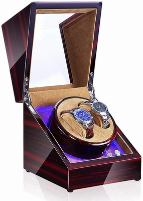 Double Automatic Watch Winder Box LED Switch 5-Speed Adjustment Mode Wooden Luxury Storage Case for 2 Wrist Watches (C)