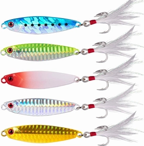 Dr.Fish 5 Pack Metal Jigging Spoon Saltwater Fishing Jigs Spoons Lures Casting Vertical Diamond Jig Lures Freshwater Bass Striper Mackerel Halibut