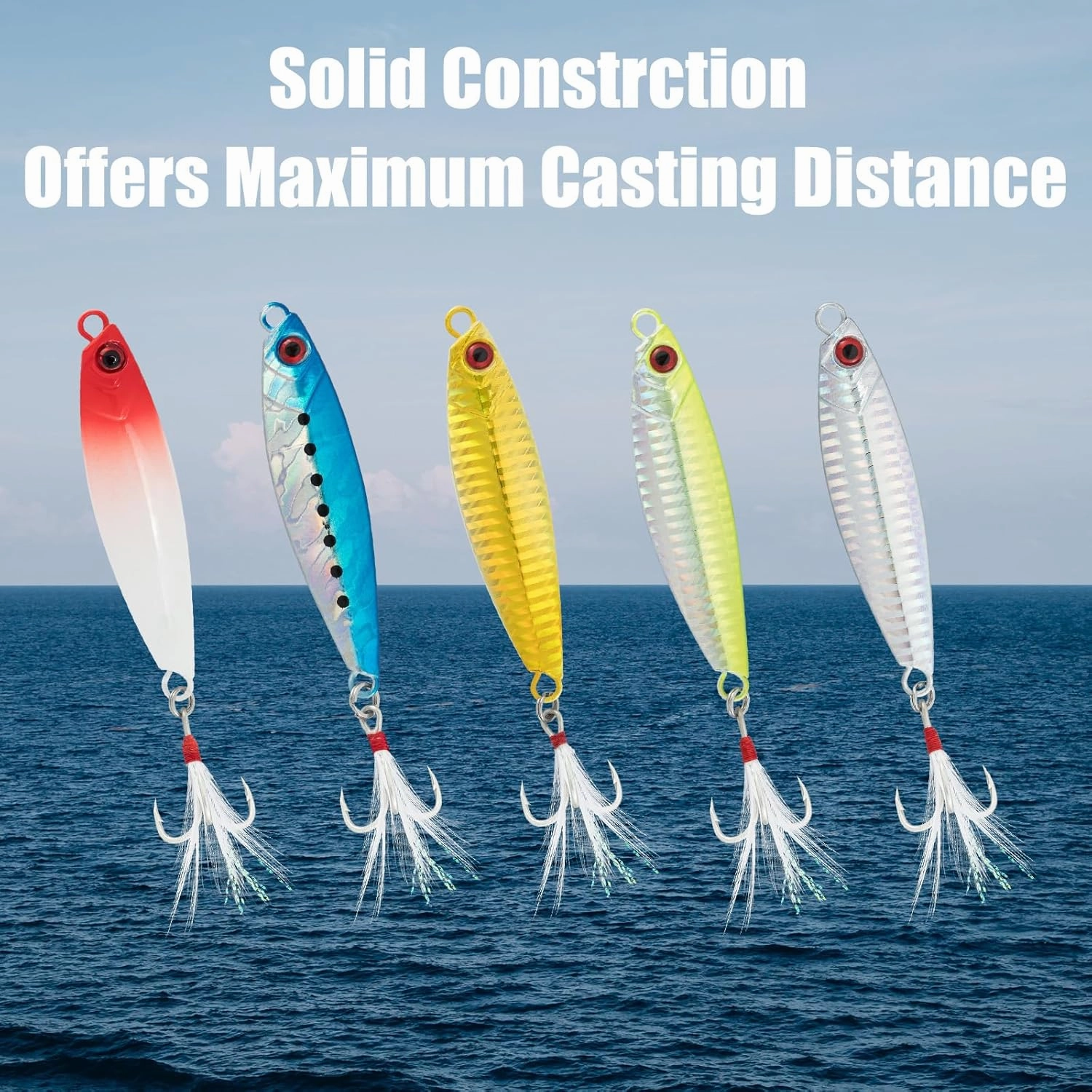 Dr.Fish 5 Pack Metal Jigging Spoon Saltwater Fishing Jigs Spoons Lures Casting Vertical Diamond Jig Lures Freshwater Bass Striper Mackerel Halibut