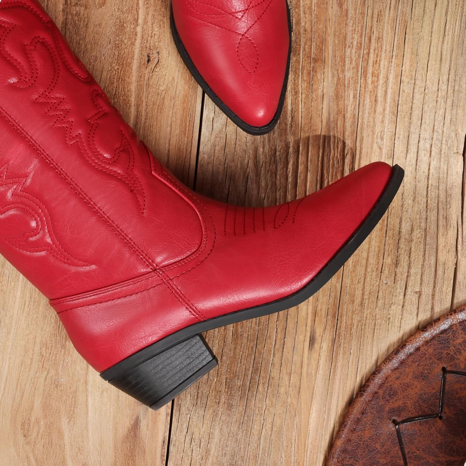 DREAM PAIRS Women's Cowboy Boots Pull On Cowgirl Boots Mid Calf Western Boots