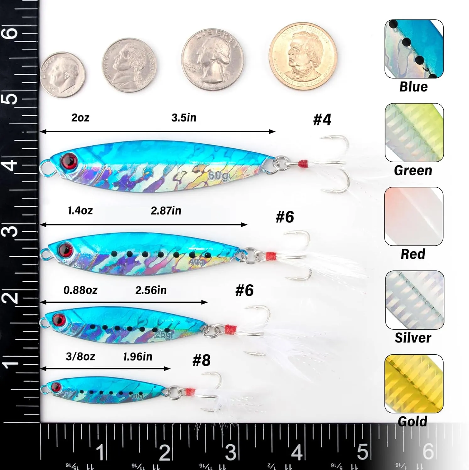 Dr.Fish 5 Pack Metal Jigging Spoon Saltwater Fishing Jigs Spoons Lures Casting Vertical Diamond Jig Lures Freshwater Bass Striper Mackerel Halibut