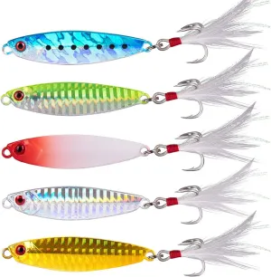 Dr.Fish 5 Pack Metal Jigging Spoon Saltwater Fishing Jigs Spoons Lures Casting Vertical Diamond Jig Lures Freshwater Bass Striper Mackerel Halibut
