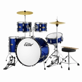 Drum Set Eastar 22 inch for Adults, 5 Piece Full Size Drum Kit Junior Beginner with Pedal Cymbals Stands Stool and Sticks, Metallic Blue