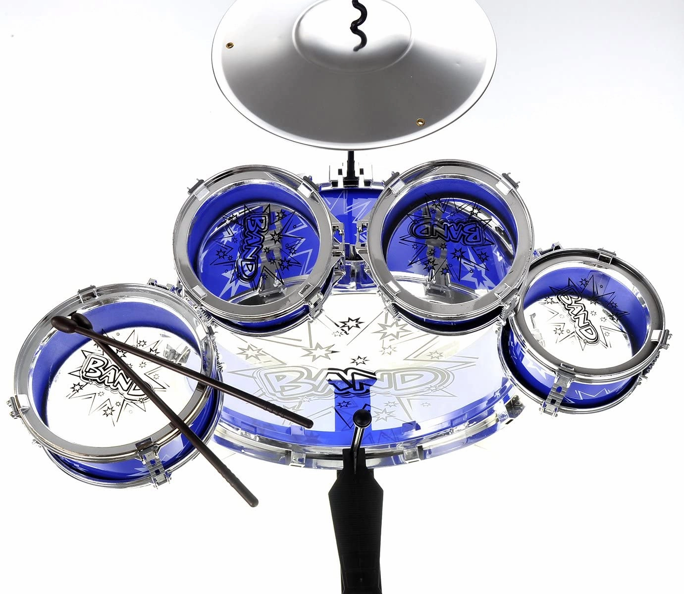 Drum Set,SKONYON 11 Pieces of Boys and Girls Kids Drum Set Musical Instrument Toy Toy Set Kids Starter Drum Set w/ Bass Drum, Tom Drums, Snare, Cymbal, Stool, Drumsticks - Blue
