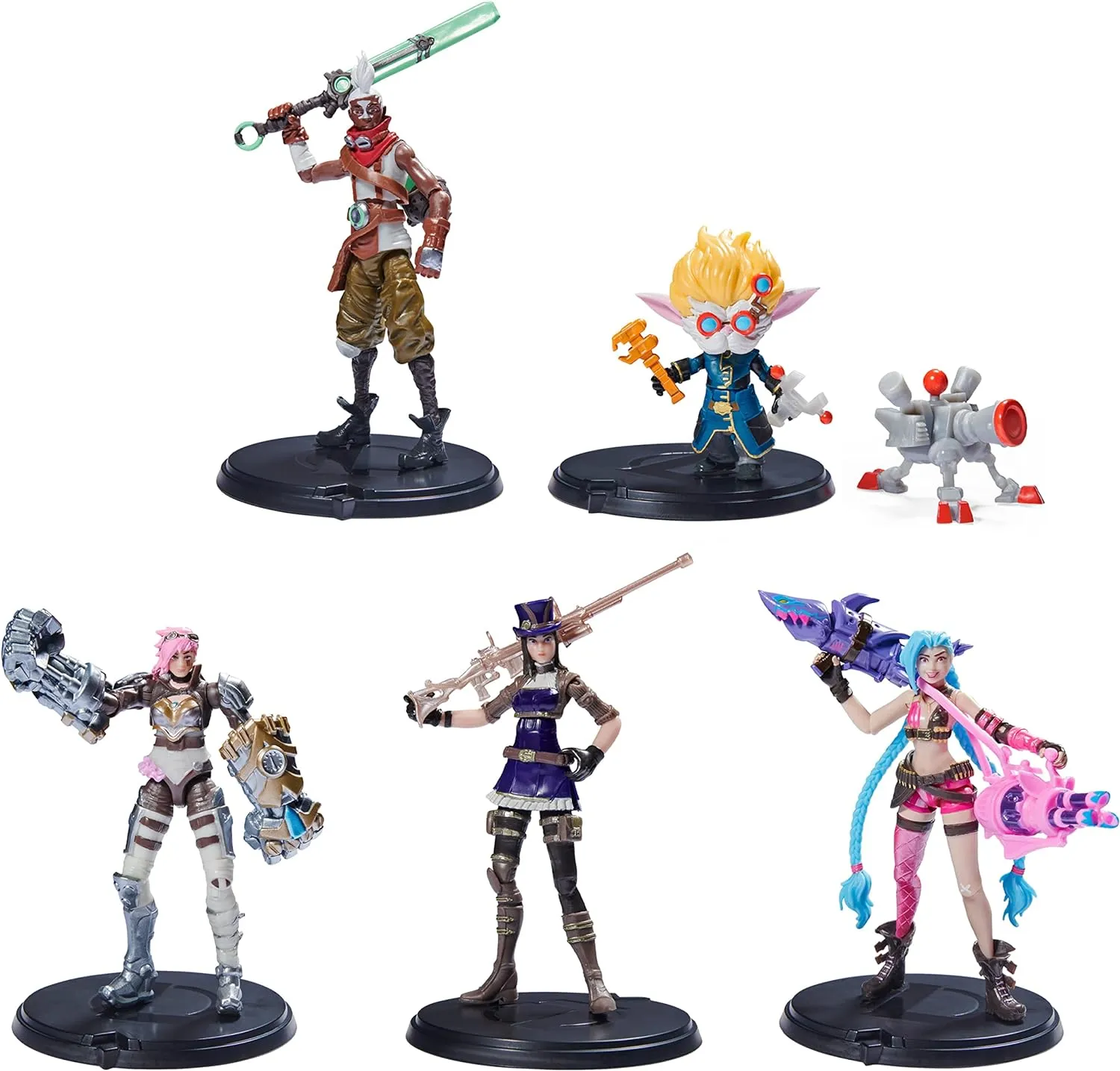 Dual Cities Pack w/Exclusive Jinx, Heimerdinger, Vi, Caitlyn, and Ekko, 4-Inch Collectible Figures, Accessories, Ages 12 and Up