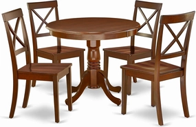 East West Furniture ANBO5-MAH-W 5 Piece Dinette Set for 4 Includes a Round Kitchen Table with Pedestal and 4 Dining Room Chairs, 36x36 Inch, Mahogany