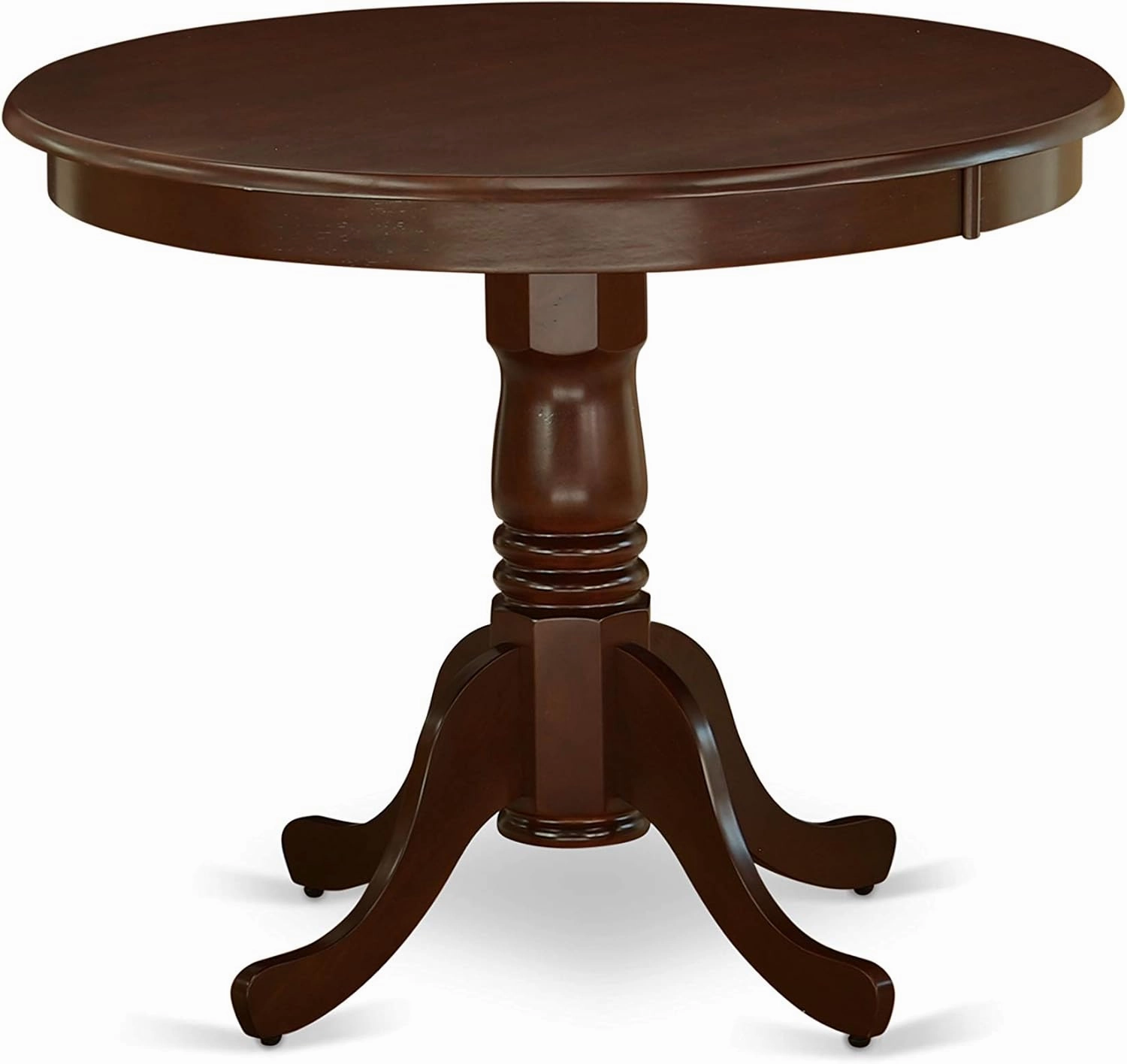 East West Furniture ANBO5-MAH-W 5 Piece Dinette Set for 4 Includes a Round Kitchen Table with Pedestal and 4 Dining Room Chairs, 36x36 Inch, Mahogany