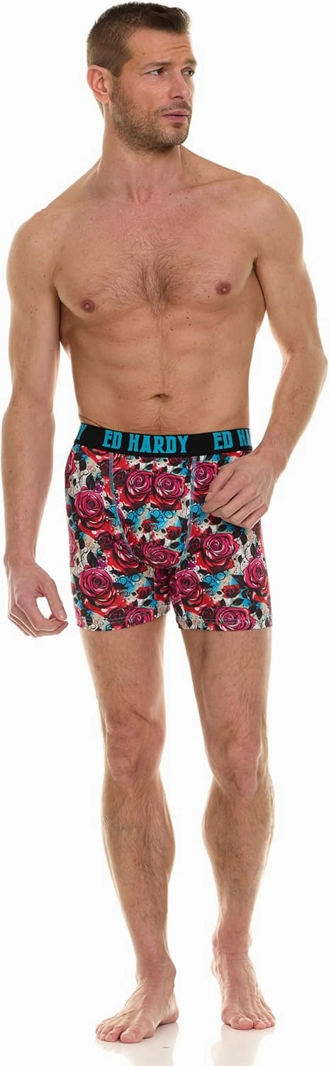 ED HARDY Men's Boxer Briefs 4 Pack, Soft Fabric Underwear, Pull-On Closure, Machine Washable Comfortable Stretch Boxers