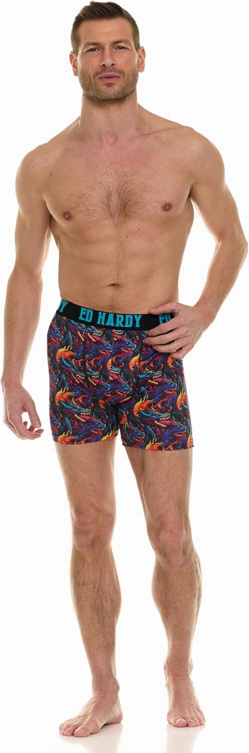 ED HARDY Men's Boxer Briefs 4 Pack, Soft Fabric Underwear, Pull-On Closure, Machine Washable Comfortable Stretch Boxers