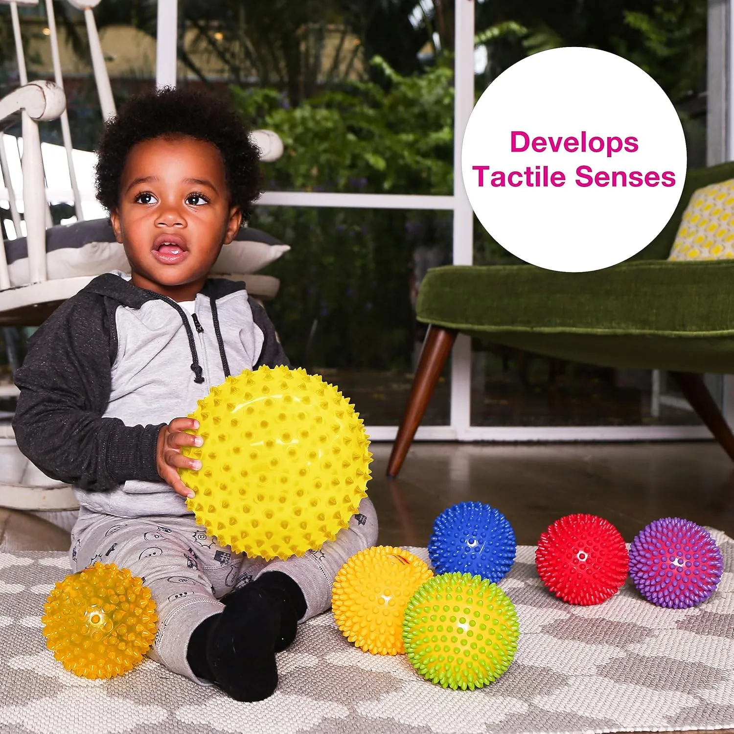 Edushape Original Sensory Ball for Baby - 7" Deflated with Pump, Transparent Yellow, Enhances Gross Motor Skills for Kids 6 Months & Up