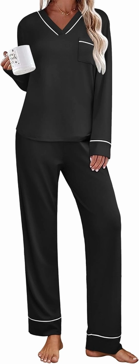 Ekouaer Women's Pajamas Sets 2 piece PJs V Neck Long Sleeve Sleepwear Comfy Pants Loungewear with Pocket