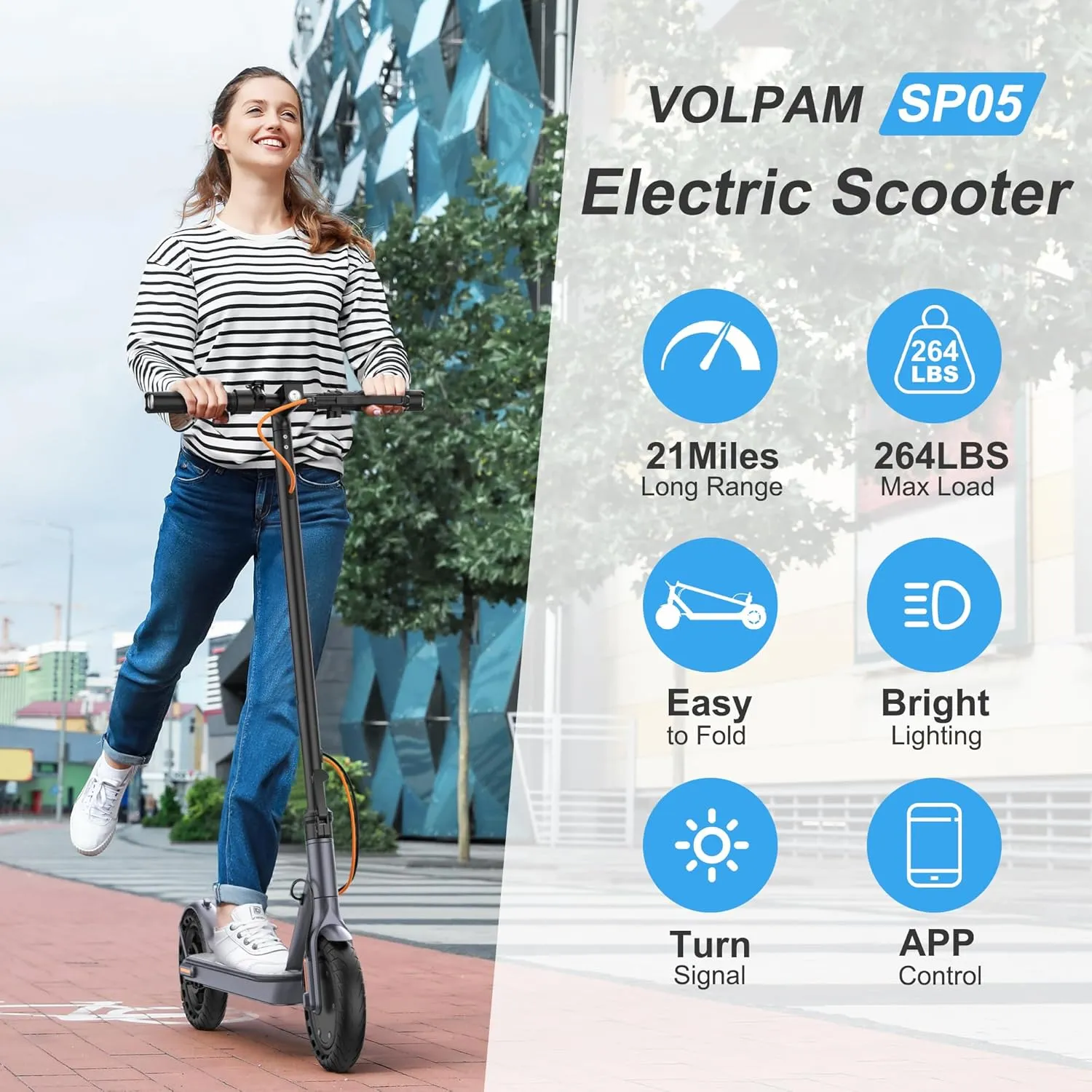 Electric Scooter, 8.5" Tires, 19 Max Speed, 21 Miles Max Range, Lightweight Foldable Kick Scooter with Dual Braking