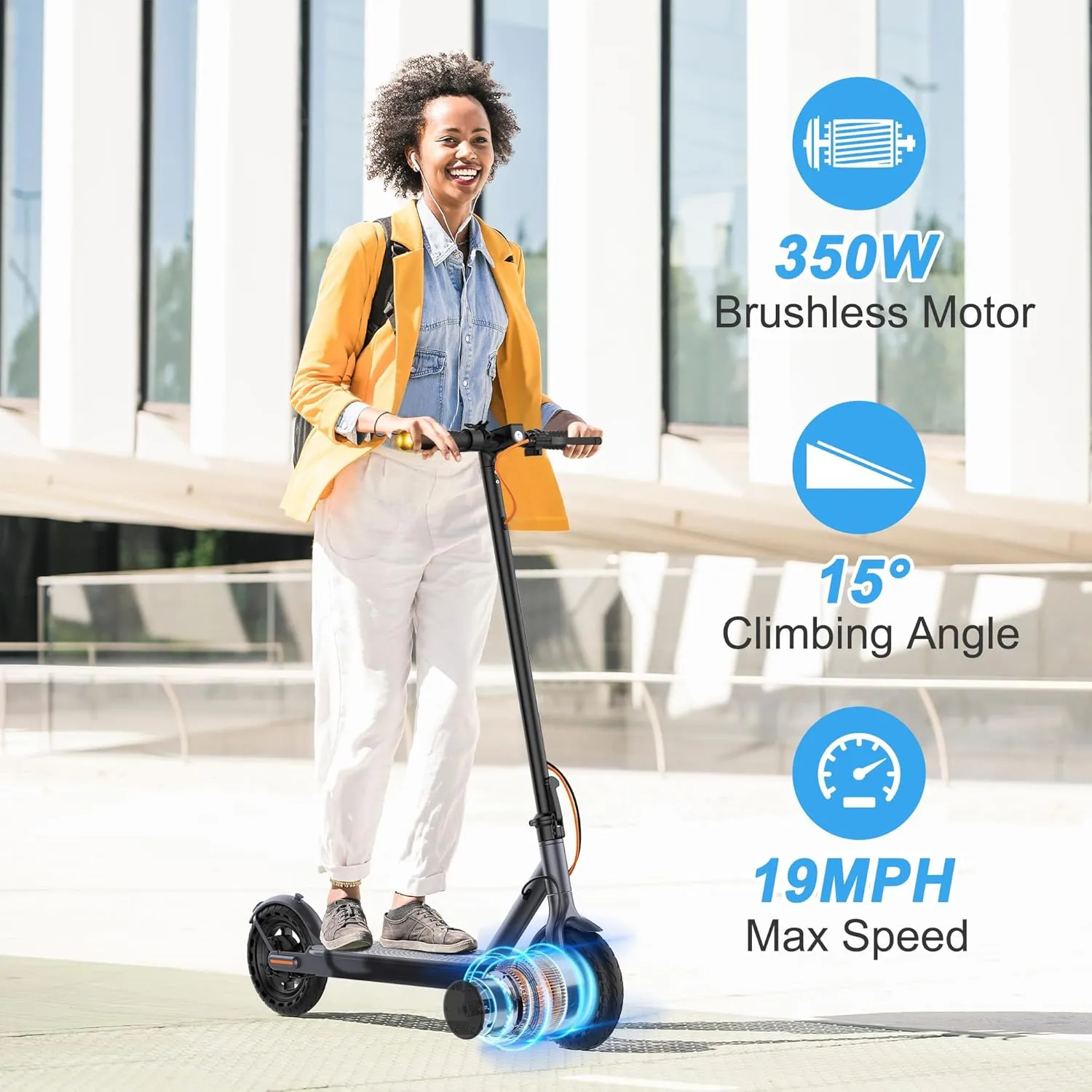 Electric Scooter, 8.5" Tires, 19 Max Speed, 21 Miles Max Range, Lightweight Foldable Kick Scooter with Dual Braking