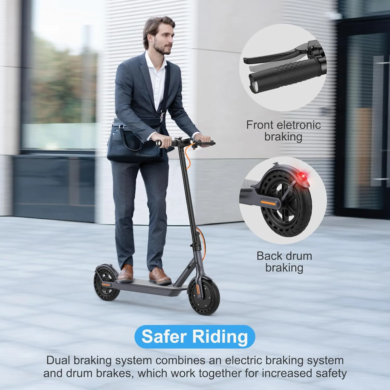 Electric Scooter, 8.5" Tires, 19 Max Speed, 21 Miles Max Range, Lightweight Foldable Kick Scooter with Dual Braking