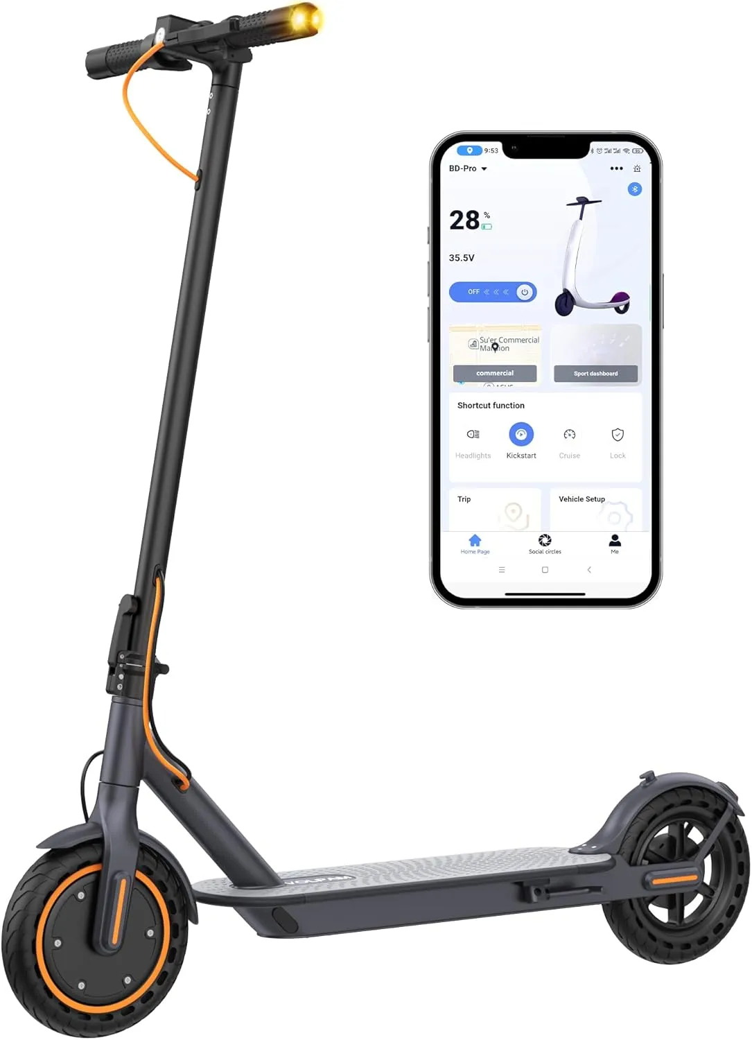 Electric Scooter, 8.5" Tires, 19 Max Speed, 21 Miles Max Range, Lightweight Foldable Kick Scooter with Dual Braking