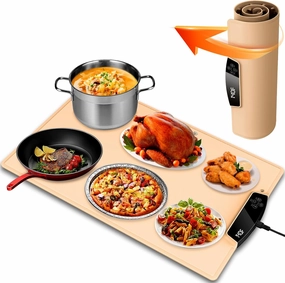 Electric Food Warmer Mat – Portable, Rollable Warming Tray for Buffets & Parties, Heats in 10s with Timer – Ideal for Family Meals, Party Servers, Holiday & Father's Day Gifts