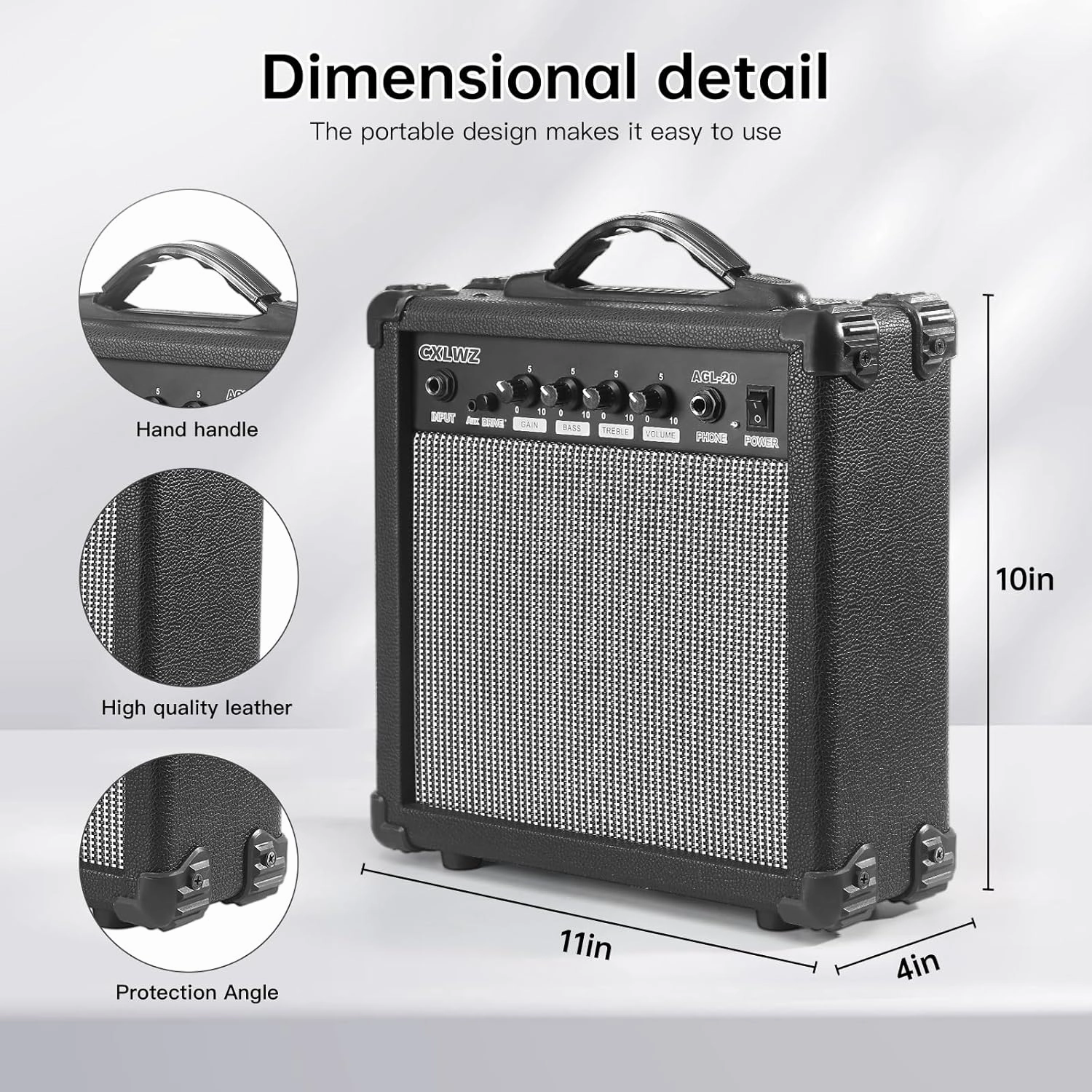 Electric Guitar Amp 20 Watt Amplifier Portable Amp with Headphone Input Gain Powe Including Professional Noise Reduction Cable （Black）