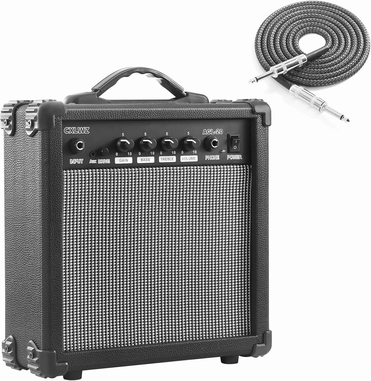 Electric Guitar Amp 20 Watt Amplifier Portable Amp with Headphone Input Gain Powe Including Professional Noise Reduction Cable （Black）