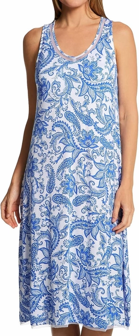 ELLEN TRACY Women's 8225580 Paisley Sleeveless Mid Gown with Soft Bra