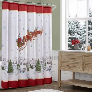 Elrene Home Fashions Santa Snowy Sleighride Fabric Bathroom Shower Curtain, 70" x 72"