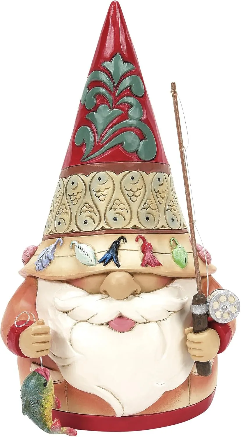 Enesco Jim Shore Heartwood Creek Gone Fishing Gnome Fishman Figurine- Stone Resin Hand Painted Crafted Collectible Decorative Gnomes Figurines Home Decor Statue, 6.7 Inch