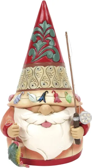 Enesco Jim Shore Heartwood Creek Gone Fishing Gnome Fishman Figurine- Stone Resin Hand Painted Crafted Collectible Decorative Gnomes Figurines Home Decor Statue, 6.7 Inch