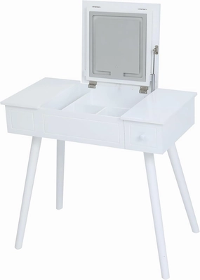 Enhance Makeup Experience with LED Lighted Vanity Desk Set, Flip Top Design, Organized Storage, Milk White