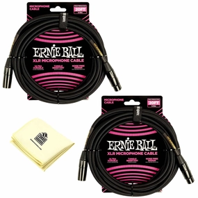 Ernie Ball Braided XLR Microphone Cable with Zorro Polishing Cleaning Cloth in Black - Pack of 2 (Black, 20 Feet) P06392