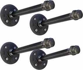 Everflow 1208SFBT-4 Pipe Shelf Brackets, Industrial Pipe Shelves Includes Pipes, Fittings and Flanges for Custom Floating Shelves 1/2" x 8" Black (Set of Four)