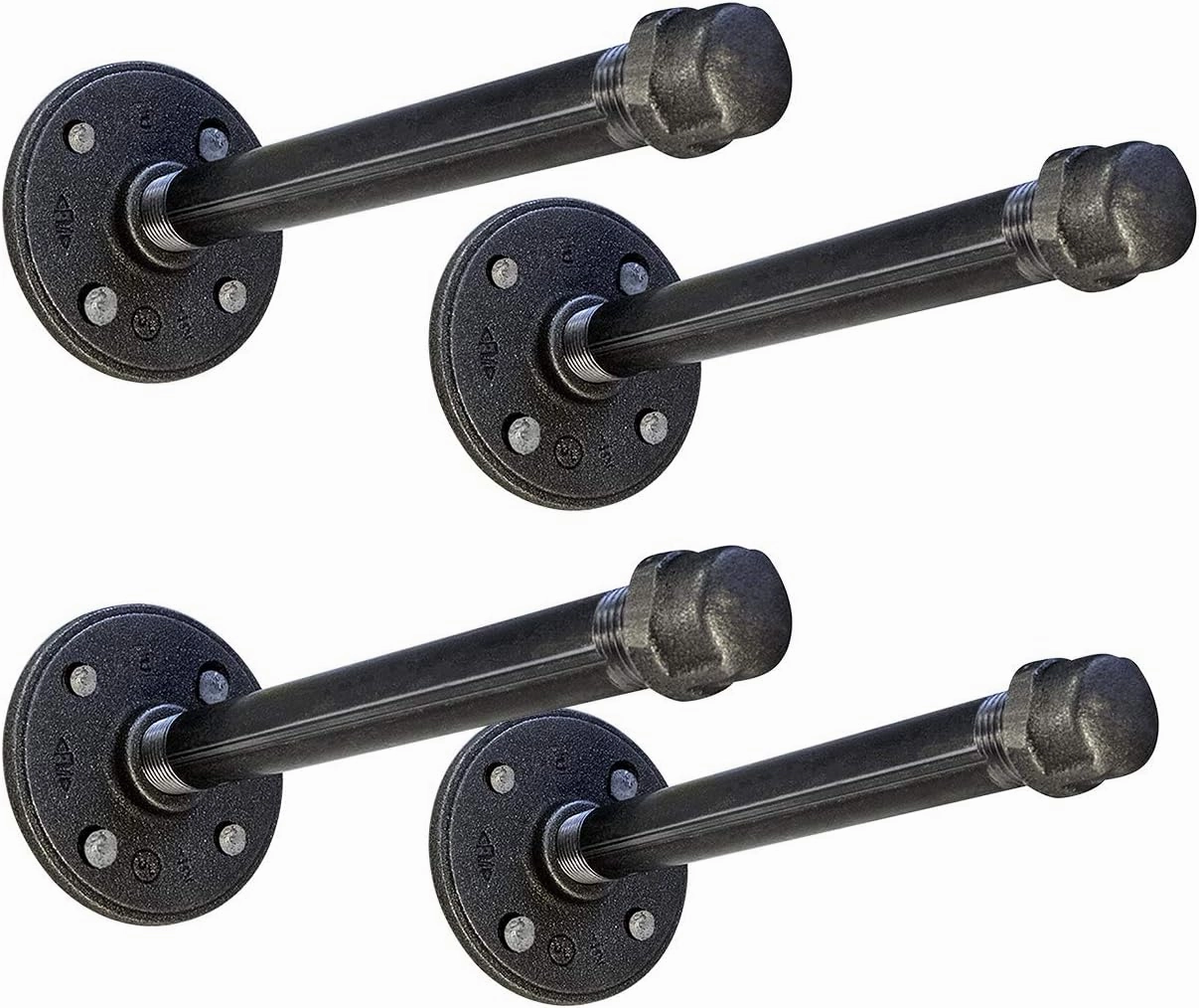 Everflow 1208SFBT-4 Pipe Shelf Brackets, Industrial Pipe Shelves Includes Pipes, Fittings and Flanges for Custom Floating Shelves 1/2" x 8" Black (Set of Four)