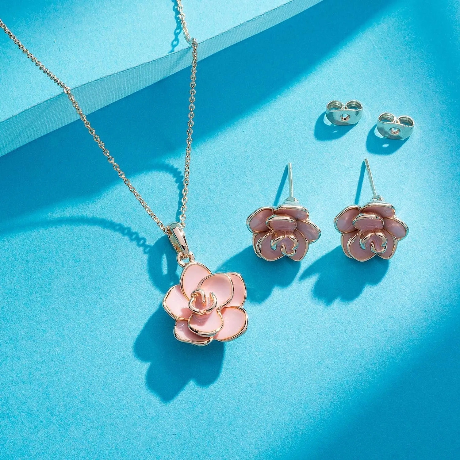 EVEVIC Rose Flower Necklace Earrings Set for Women 18K Gold Plated Hypoallergenic Jewelry Sets