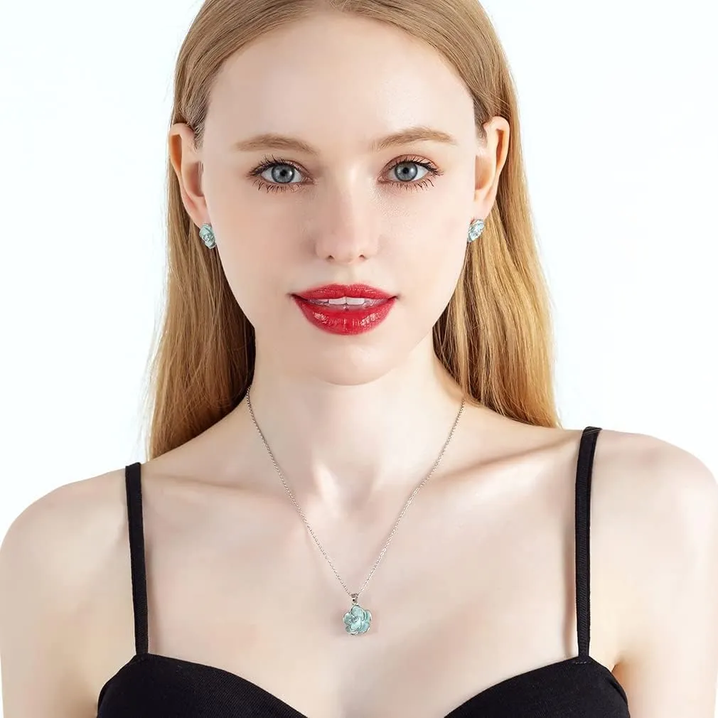 EVEVIC Rose Flower Necklace Earrings Set for Women 18K Gold Plated Hypoallergenic Jewelry Sets