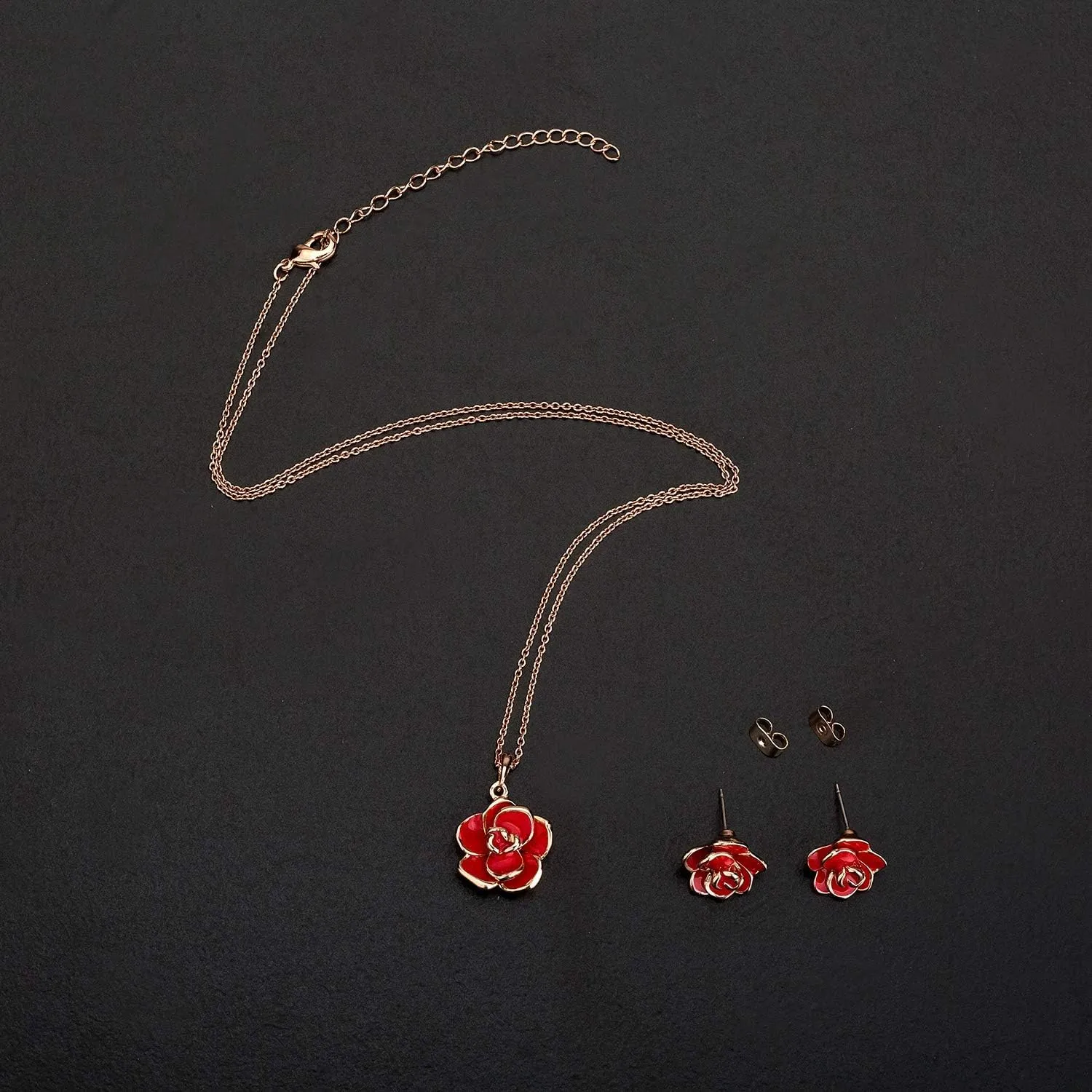 EVEVIC Rose Flower Necklace Earrings Set for Women 18K Gold Plated Hypoallergenic Jewelry Sets