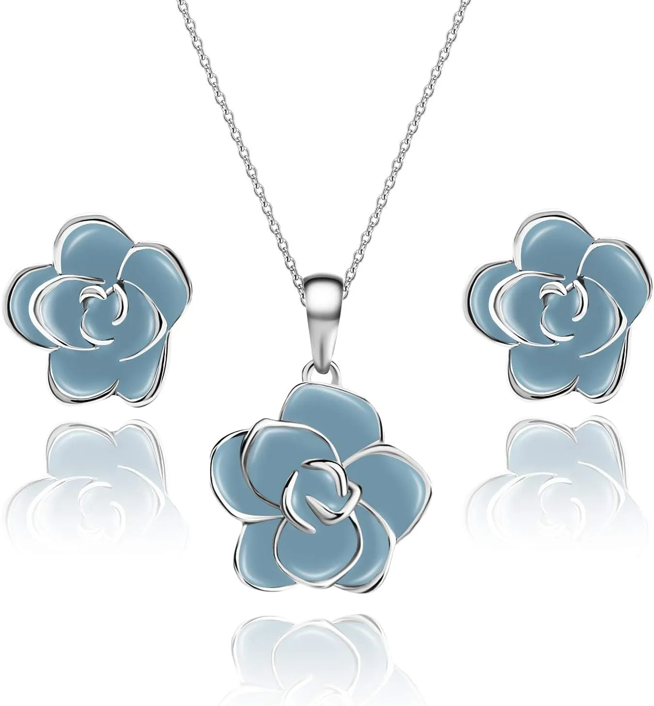 EVEVIC Rose Flower Necklace Earrings Set for Women 18K Gold Plated Hypoallergenic Jewelry Sets