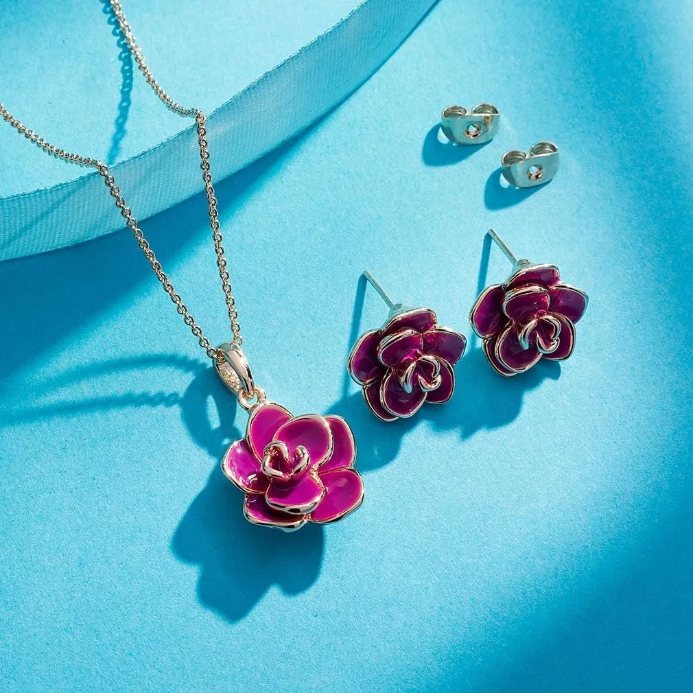 EVEVIC Rose Flower Necklace Earrings Set for Women 18K Gold Plated Hypoallergenic Jewelry Sets