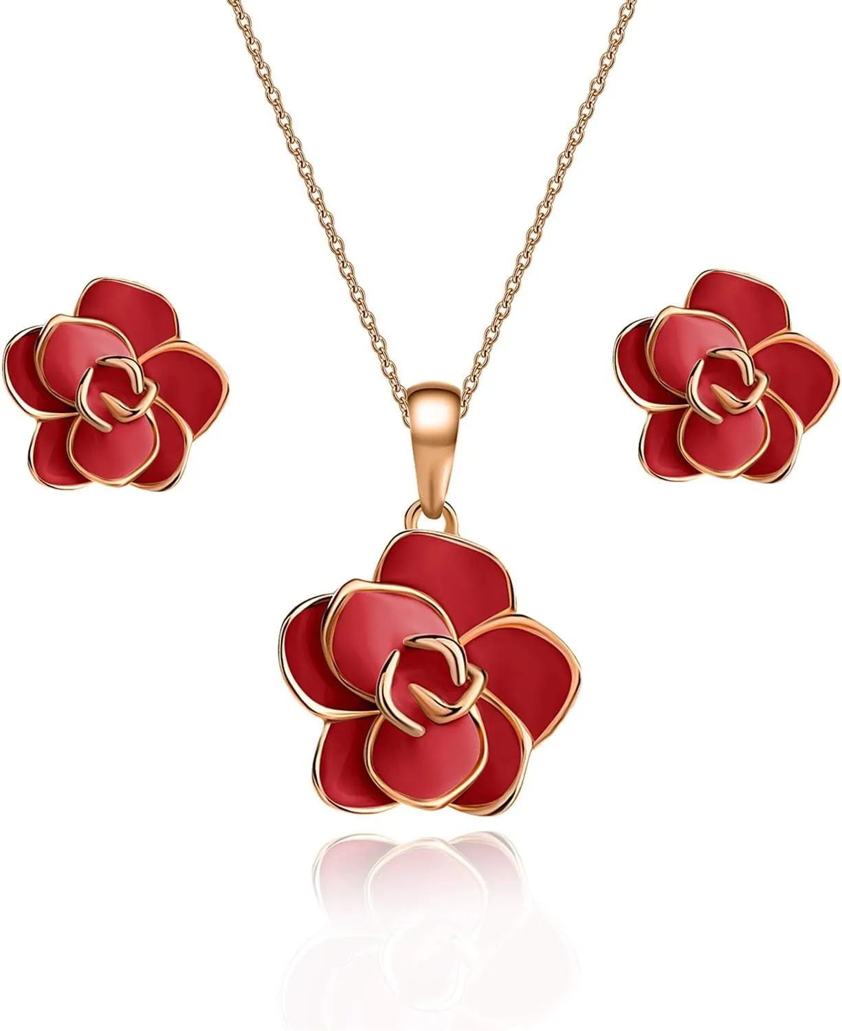 EVEVIC Rose Flower Necklace Earrings Set for Women 18K Gold Plated Hypoallergenic Jewelry Sets