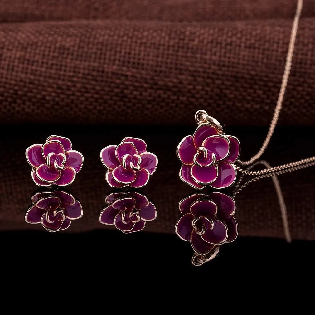 EVEVIC Rose Flower Necklace Earrings Set for Women 18K Gold Plated Hypoallergenic Jewelry Sets