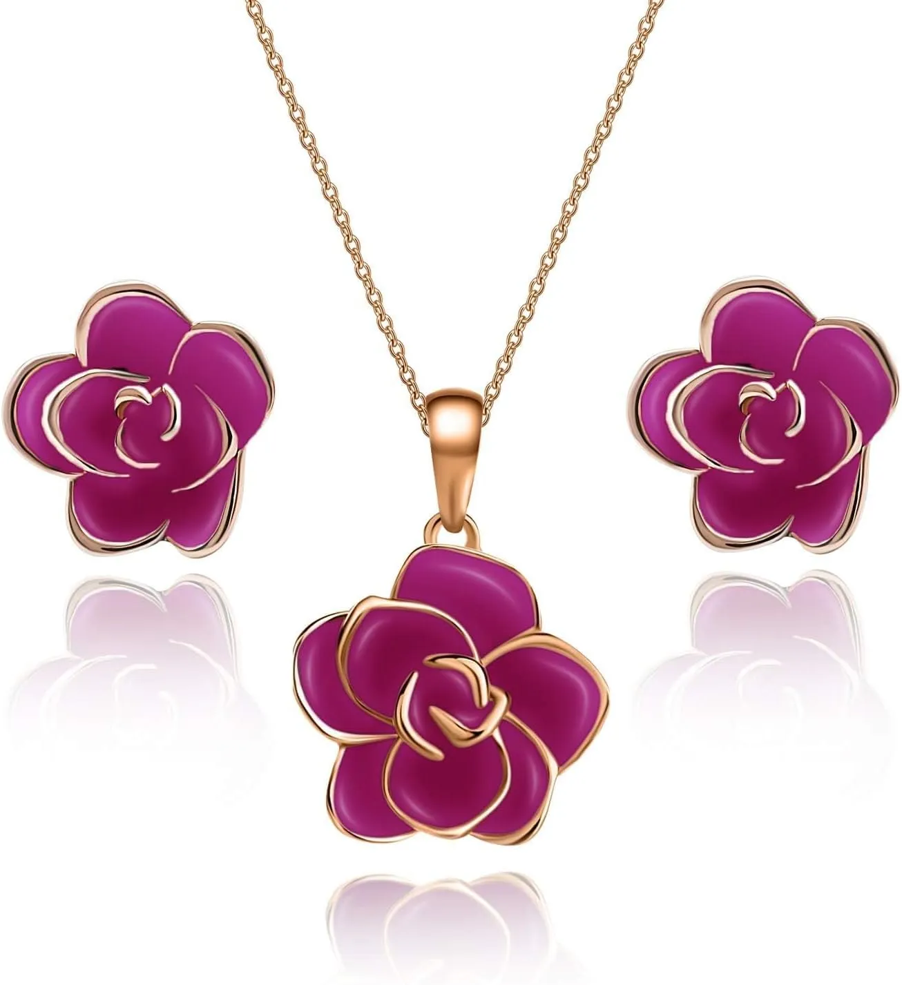 EVEVIC Rose Flower Necklace Earrings Set for Women 18K Gold Plated Hypoallergenic Jewelry Sets