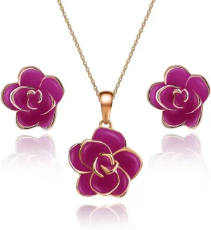 EVEVIC Rose Flower Necklace Earrings Set for Women 18K Gold Plated Hypoallergenic Jewelry Sets